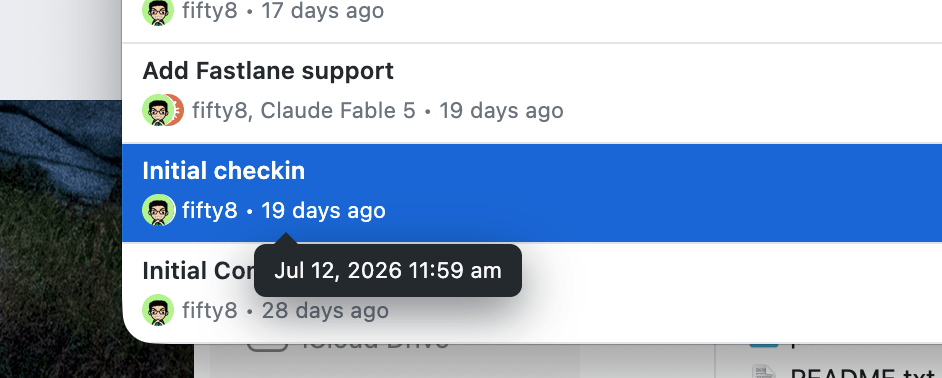 My first meaningful commit, 19 days ago.